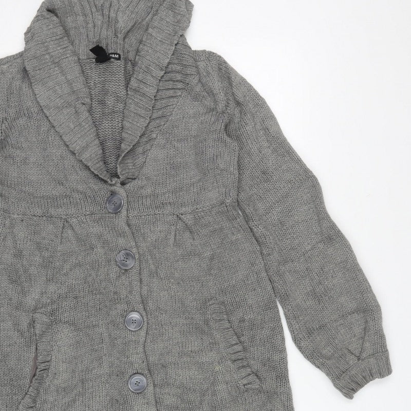 H&M Women Grey S Chunky Knit Button Pocket Cardigan