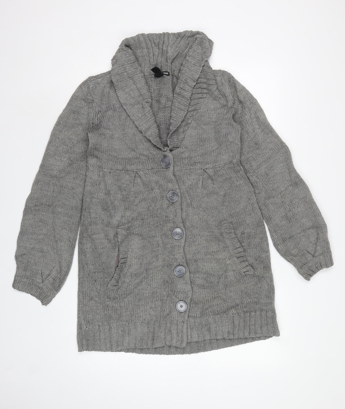 H&M Women Grey S Chunky Knit Button Pocket Cardigan