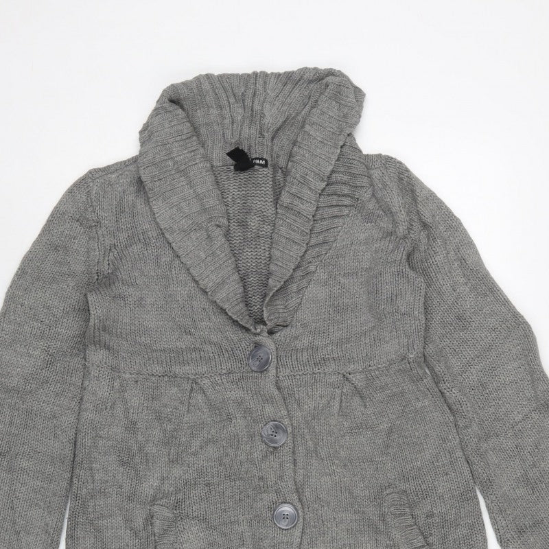 H&M Women Grey S Chunky Knit Button Pocket Cardigan