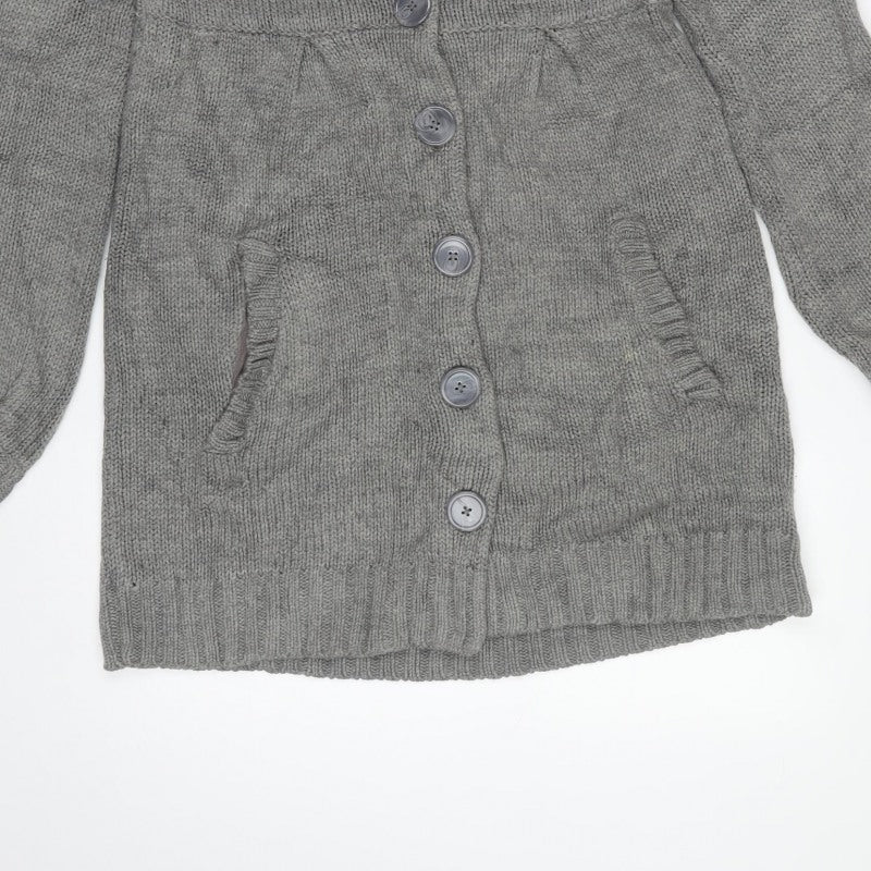 H&M Women Grey S Chunky Knit Button Pocket Cardigan
