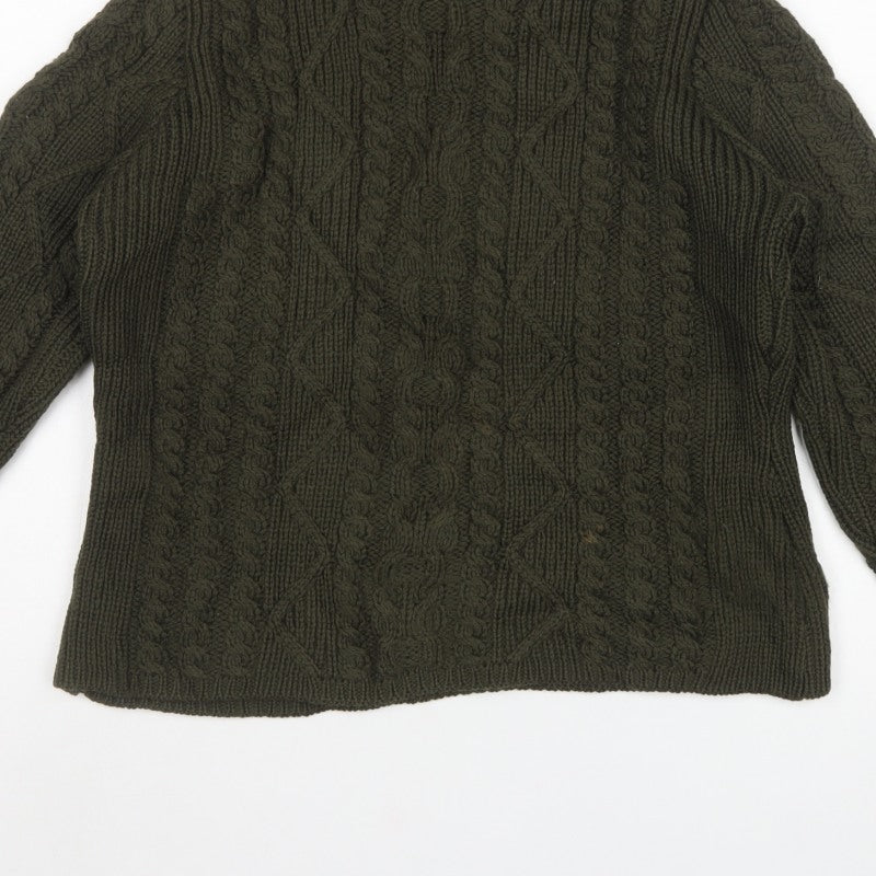 Paul James Women’s Green S Cable Knit Roll Neck Wool Jumper