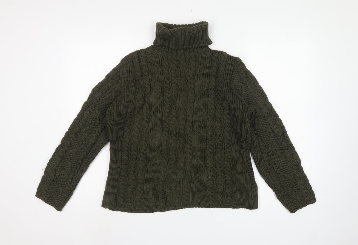 Paul James Women’s Green S Cable Knit Roll Neck Wool Jumper