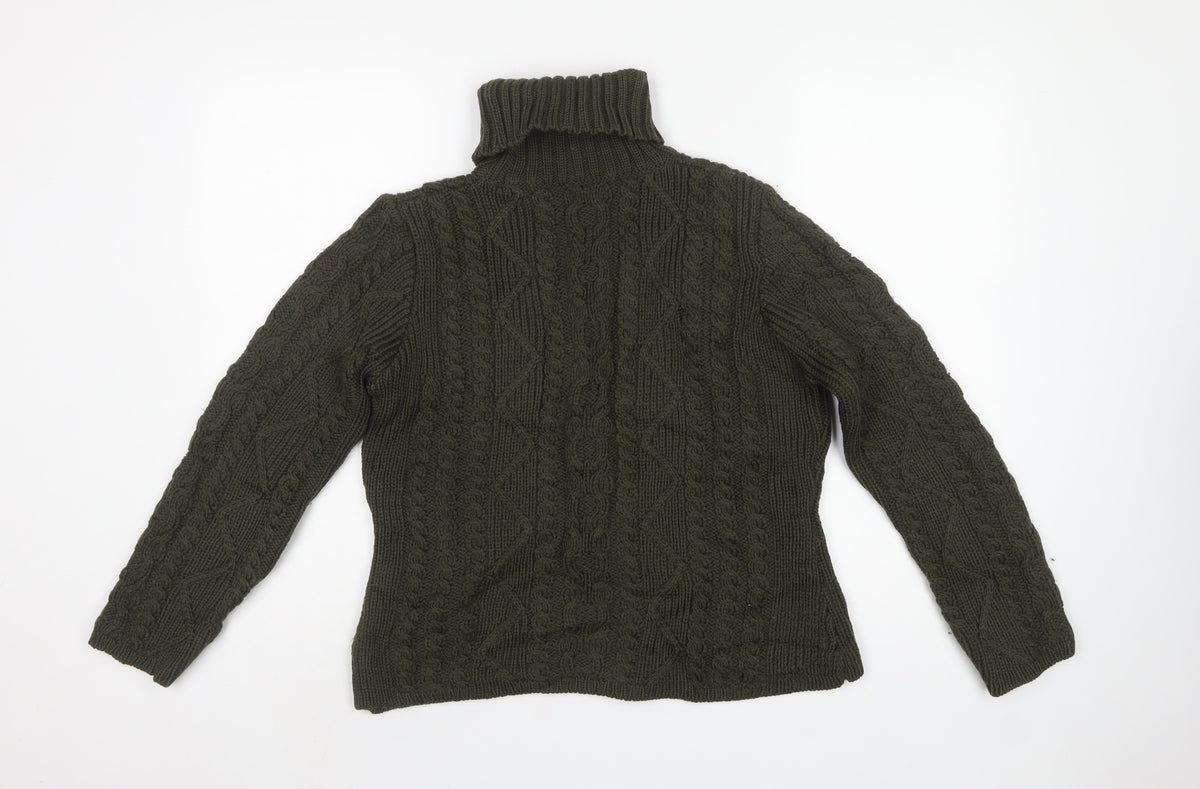 Paul James Women’s Green S Cable Knit Roll Neck Wool Jumper