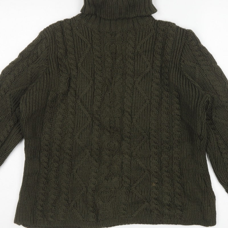 Paul James Women’s Green S Cable Knit Roll Neck Wool Jumper