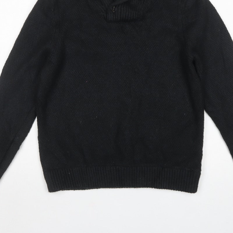 Marks and Spencer Men’s Black Large Shawl Collar Cable Knit Jumper