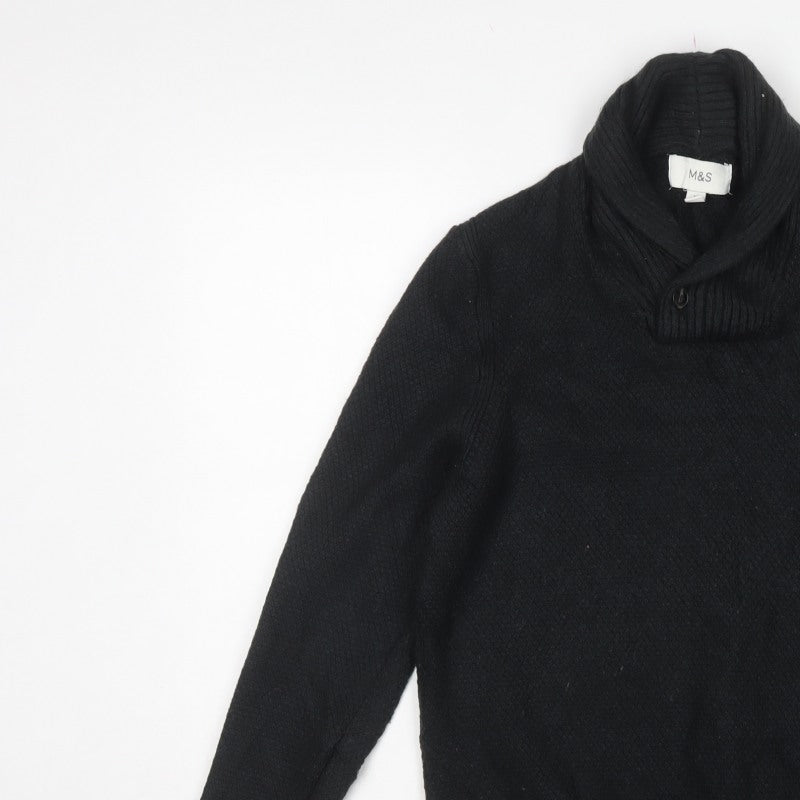 Marks and Spencer Men’s Black Large Shawl Collar Cable Knit Jumper