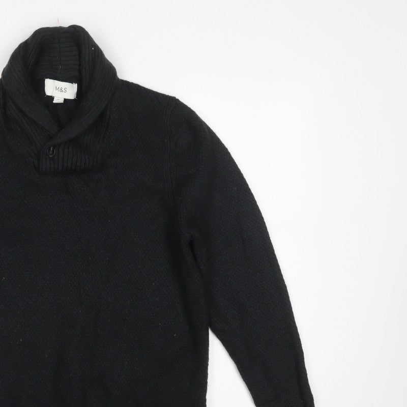 Marks and Spencer Men’s Black Large Shawl Collar Cable Knit Jumper