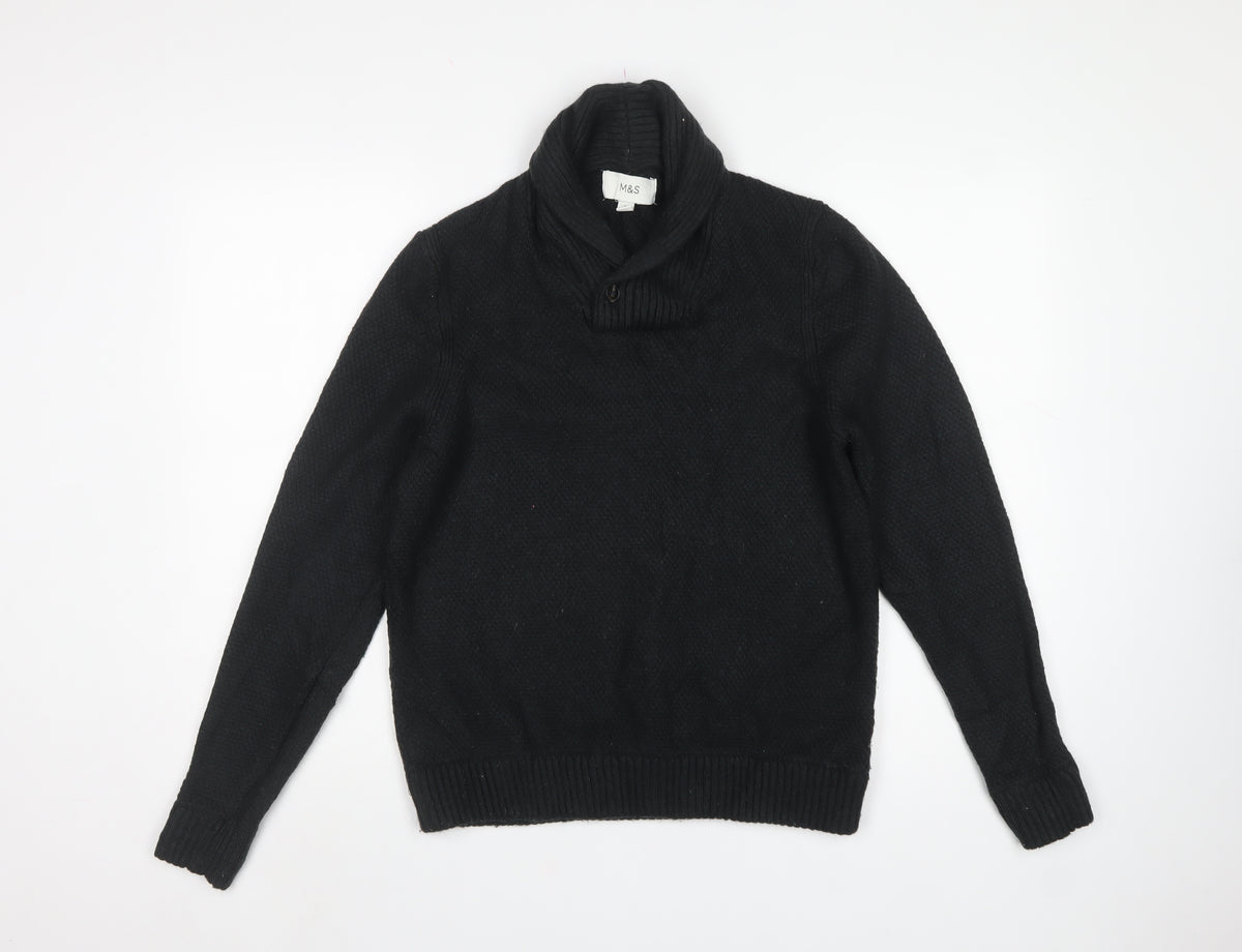 Marks and Spencer Men’s Black Large Shawl Collar Cable Knit Jumper