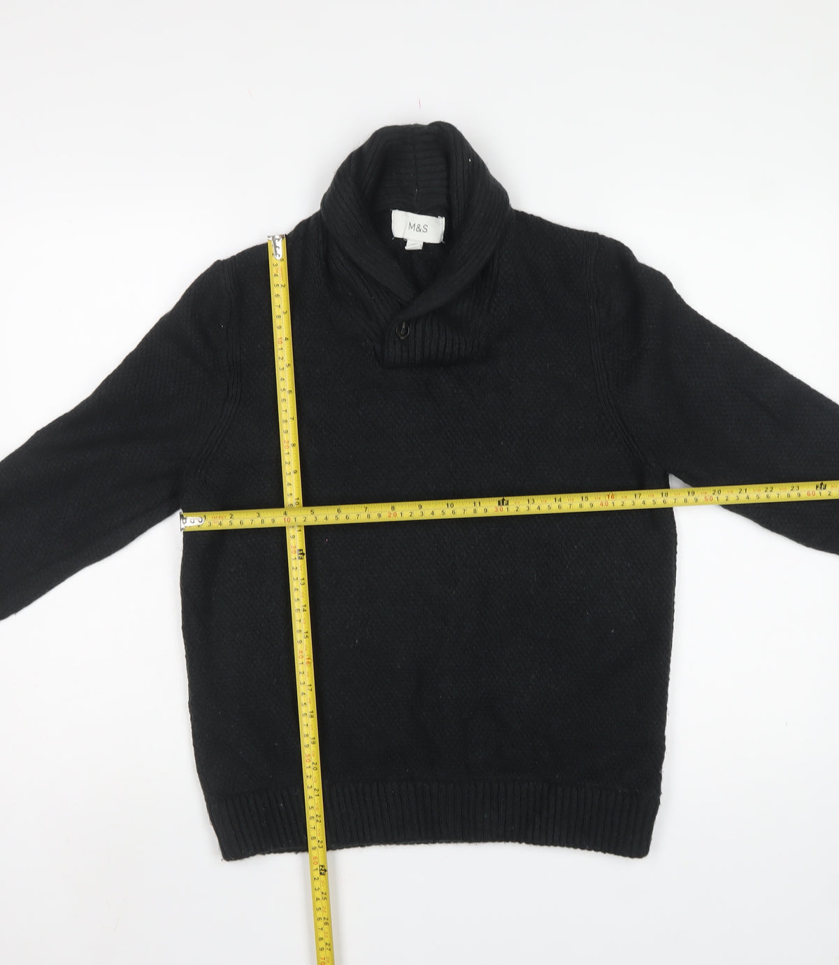 Marks and Spencer Men’s Black Large Shawl Collar Cable Knit Jumper