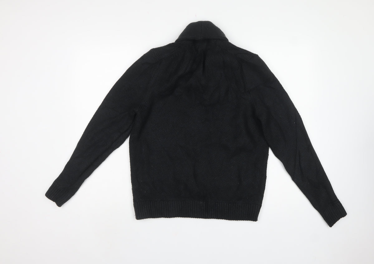 Marks and Spencer Men’s Black Large Shawl Collar Cable Knit Jumper