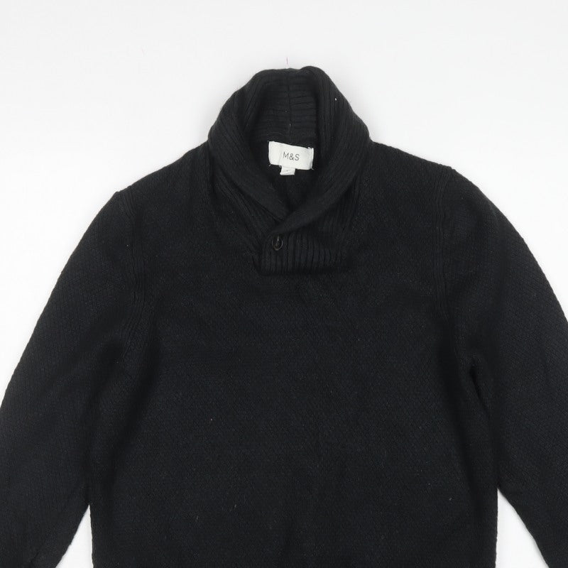 Marks and Spencer Men’s Black Large Shawl Collar Cable Knit Jumper