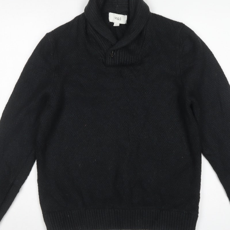 Marks and Spencer Men’s Black Large Shawl Collar Cable Knit Jumper