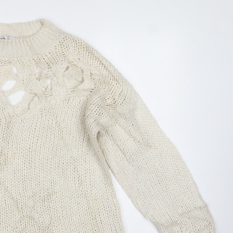 Zara Women Ivory M Cable Knit Openwork Crew Neck Jumper