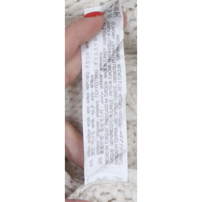 Zara Women Ivory M Cable Knit Openwork Crew Neck Jumper