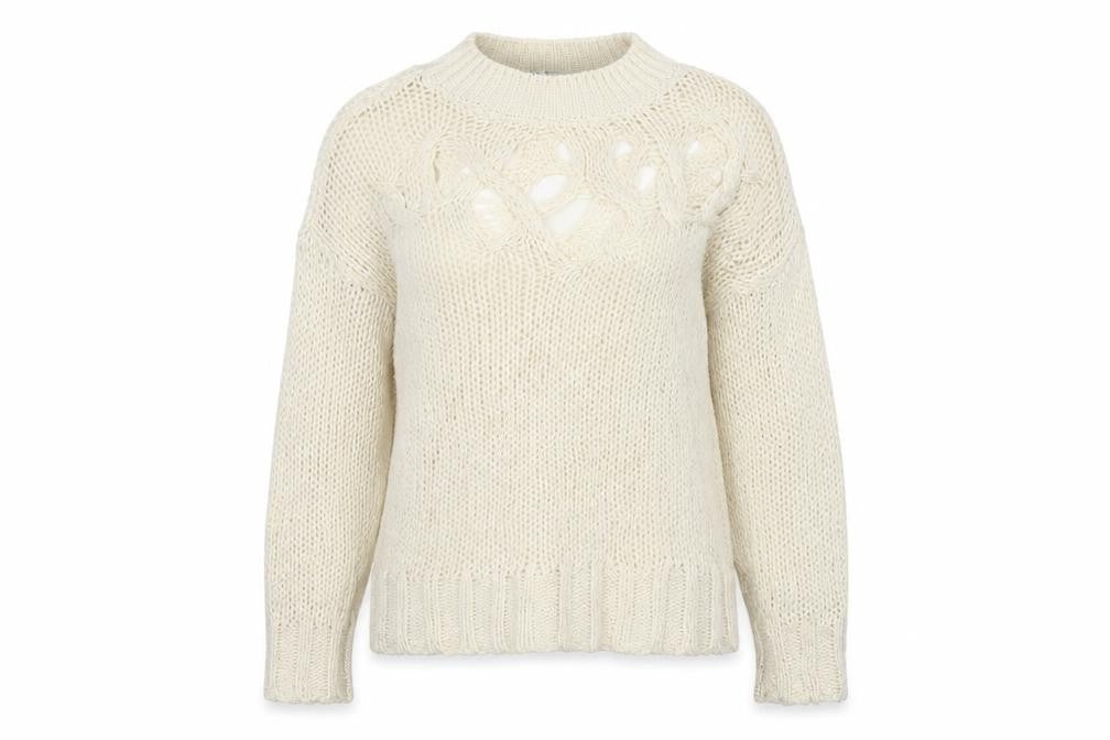 Zara Women Ivory M Cable Knit Openwork Crew Neck Jumper