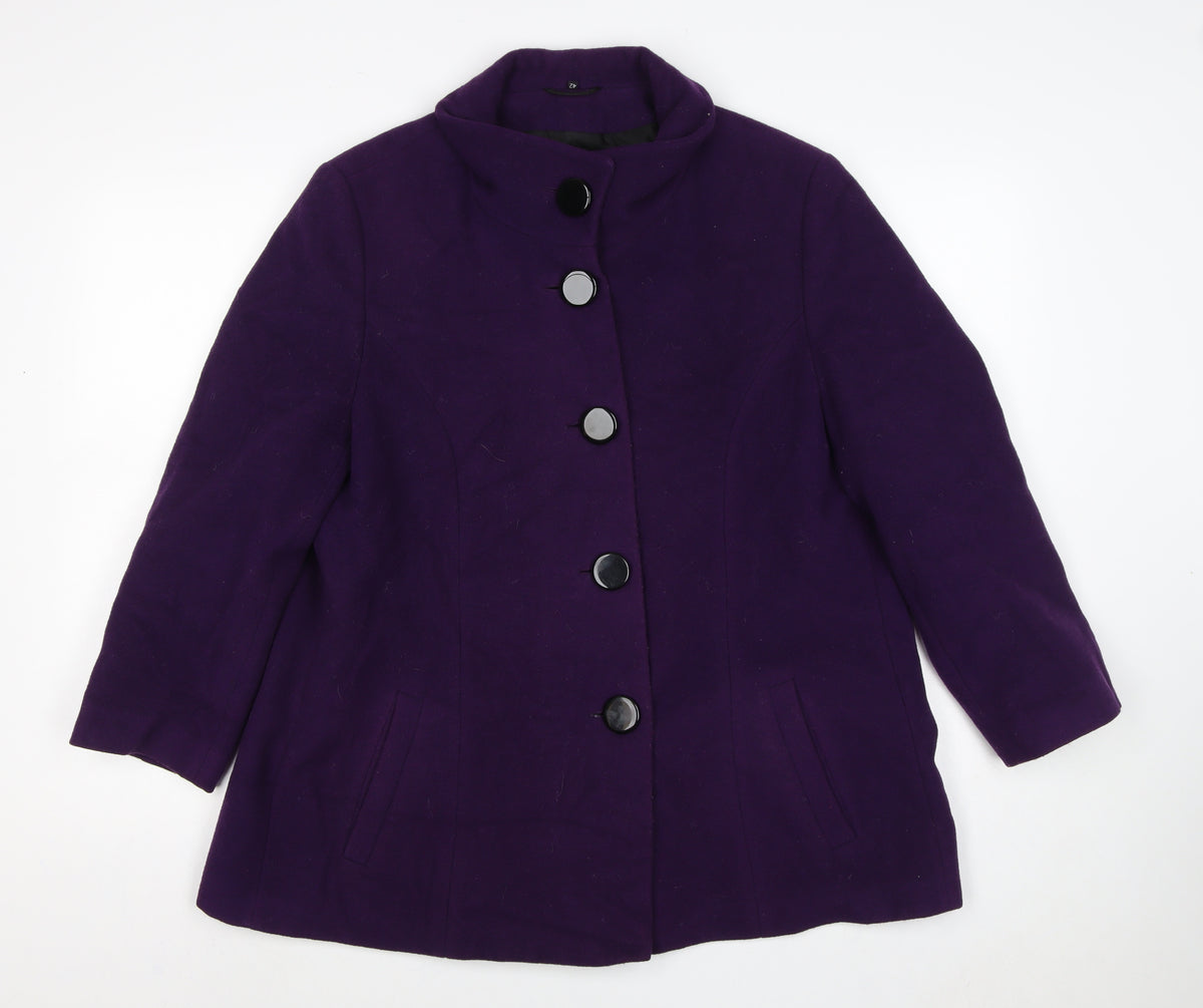 Lebek Women’s Purple UK 16 Wool Blend Mid-Length Button Coat