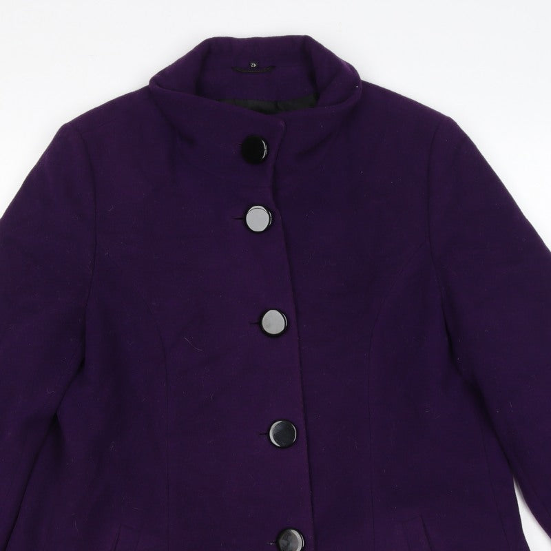 Lebek Women’s Purple UK 16 Wool Blend Mid-Length Button Coat