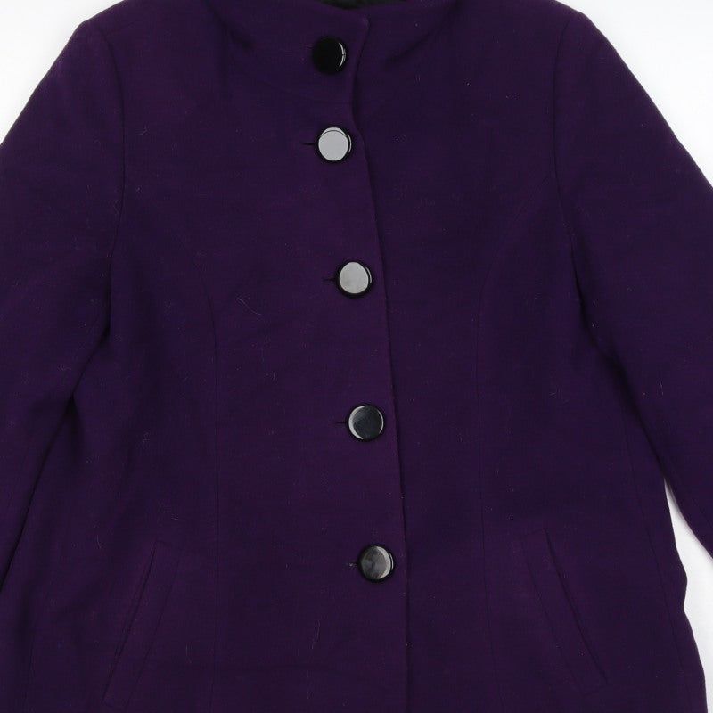 Lebek Women’s Purple UK 16 Wool Blend Mid-Length Button Coat