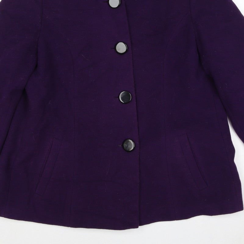 Lebek Women’s Purple UK 16 Wool Blend Mid-Length Button Coat