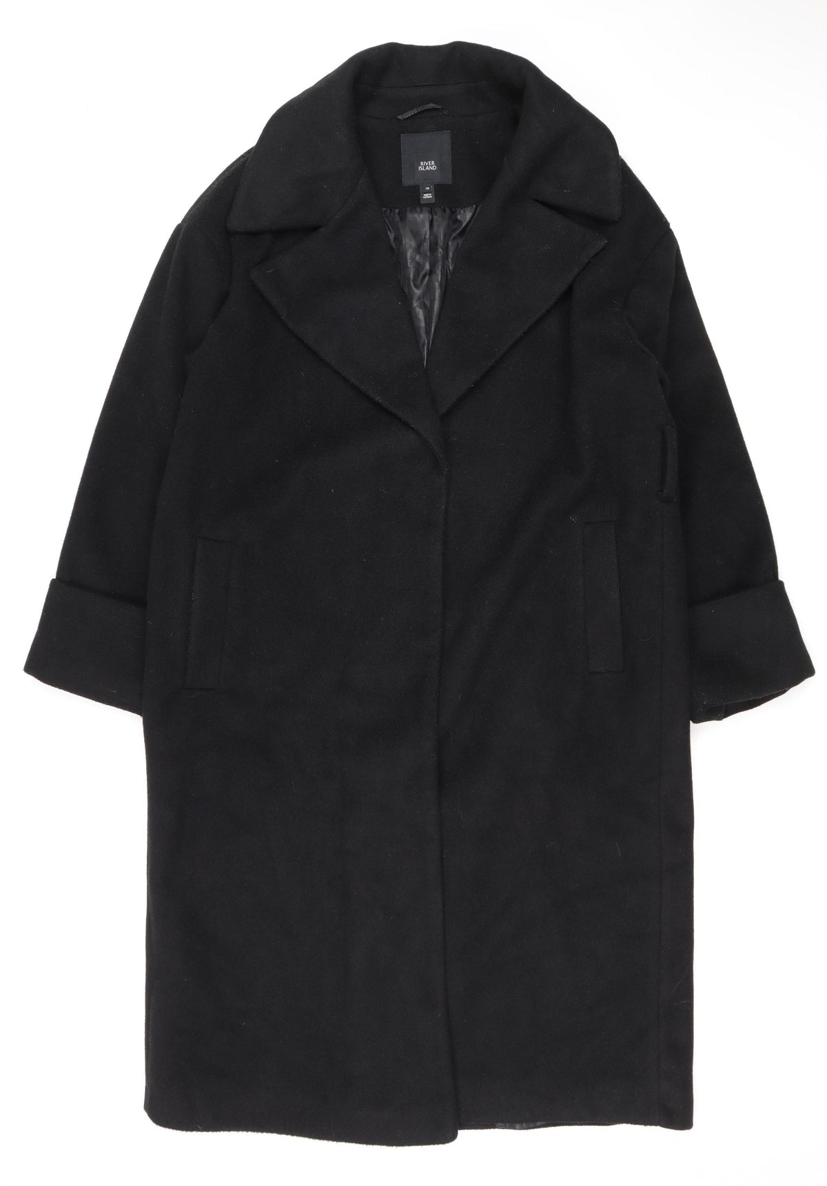 River Island Women’s Black Size 16 Mid-Length Classic Overcoat