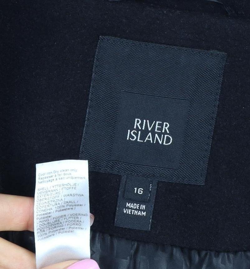 River Island Women’s Black Size 16 Mid-Length Classic Overcoat