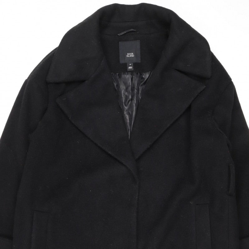 River Island Women’s Black Size 16 Mid-Length Classic Overcoat