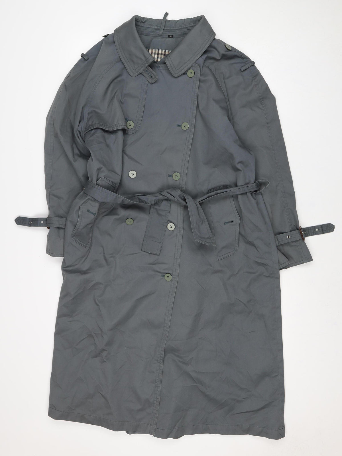Nuage Women’s Grey Size 16 Long Double-Breasted Belted Trench Coat
