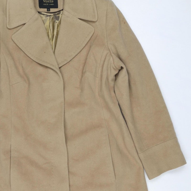 Viyella Women’s Beige UK 12 Wool Angora Long Overcoat Lined