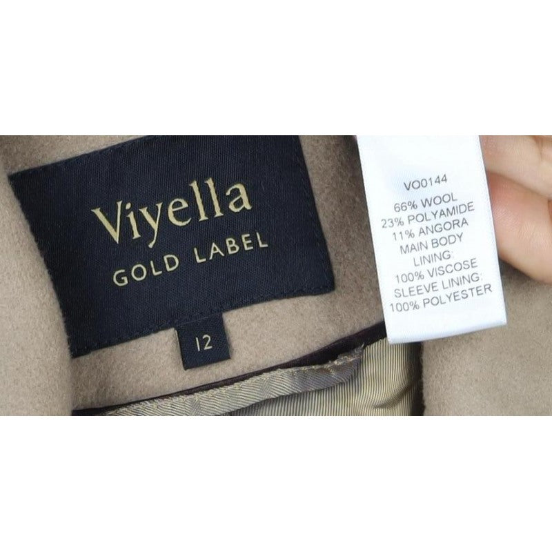 Viyella Women’s Beige UK 12 Wool Angora Long Overcoat Lined