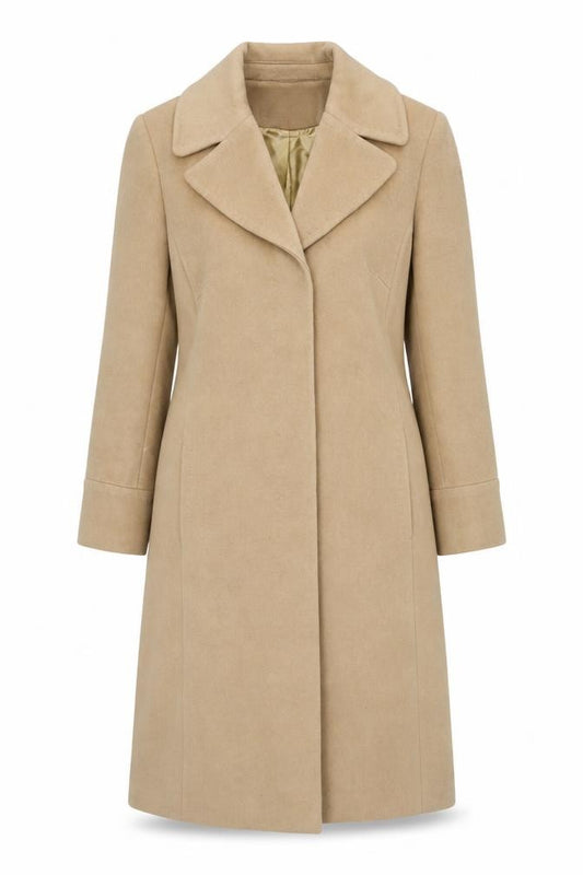 Viyella Women’s Beige UK 12 Wool Angora Long Overcoat Lined