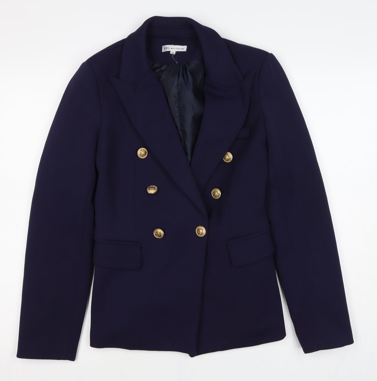 JS Millenium Women's Blue M Double-Breasted Gold Button Blazer