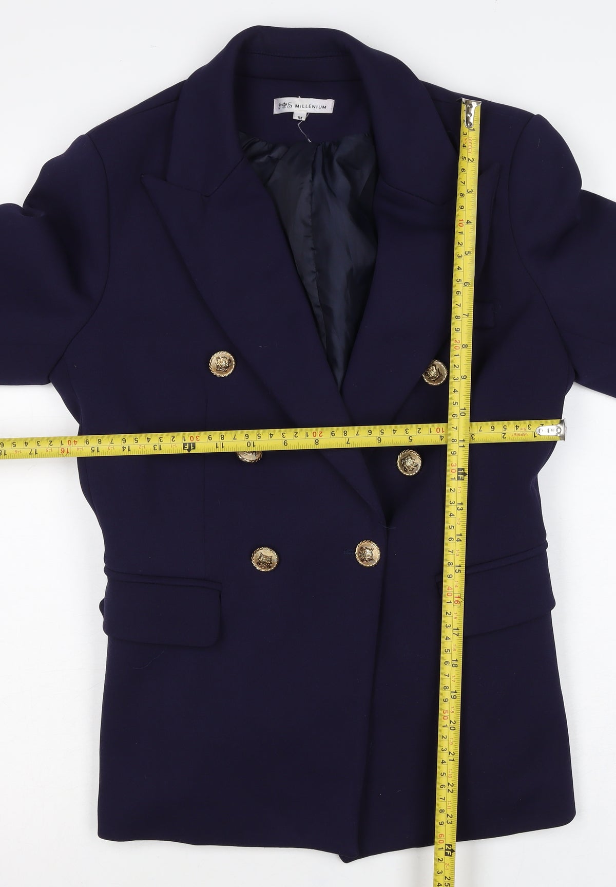 JS Millenium Women's Blue M Double-Breasted Gold Button Blazer