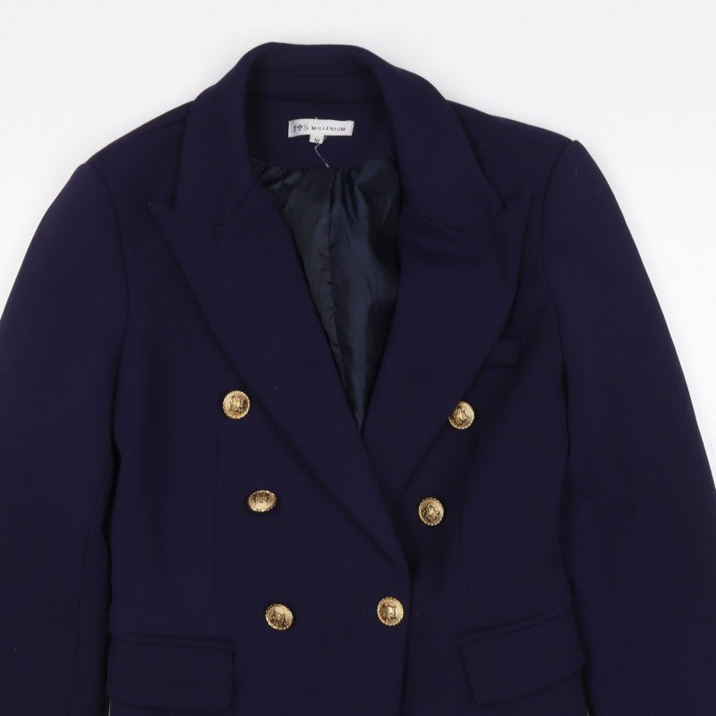 JS Millenium Women's Blue M Double-Breasted Gold Button Blazer