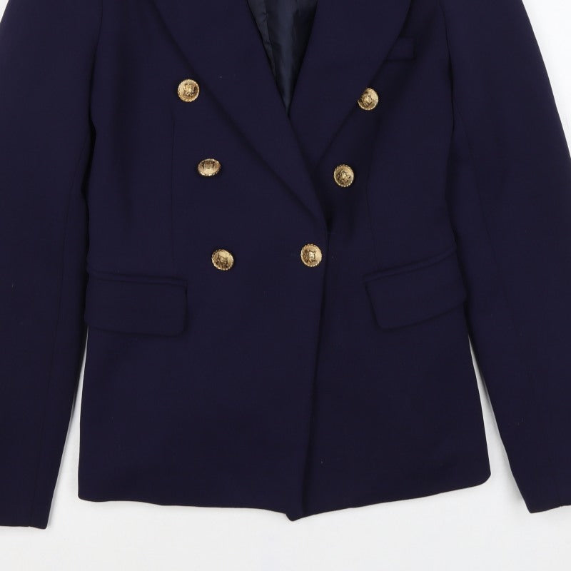 JS Millenium Women's Blue M Double-Breasted Gold Button Blazer