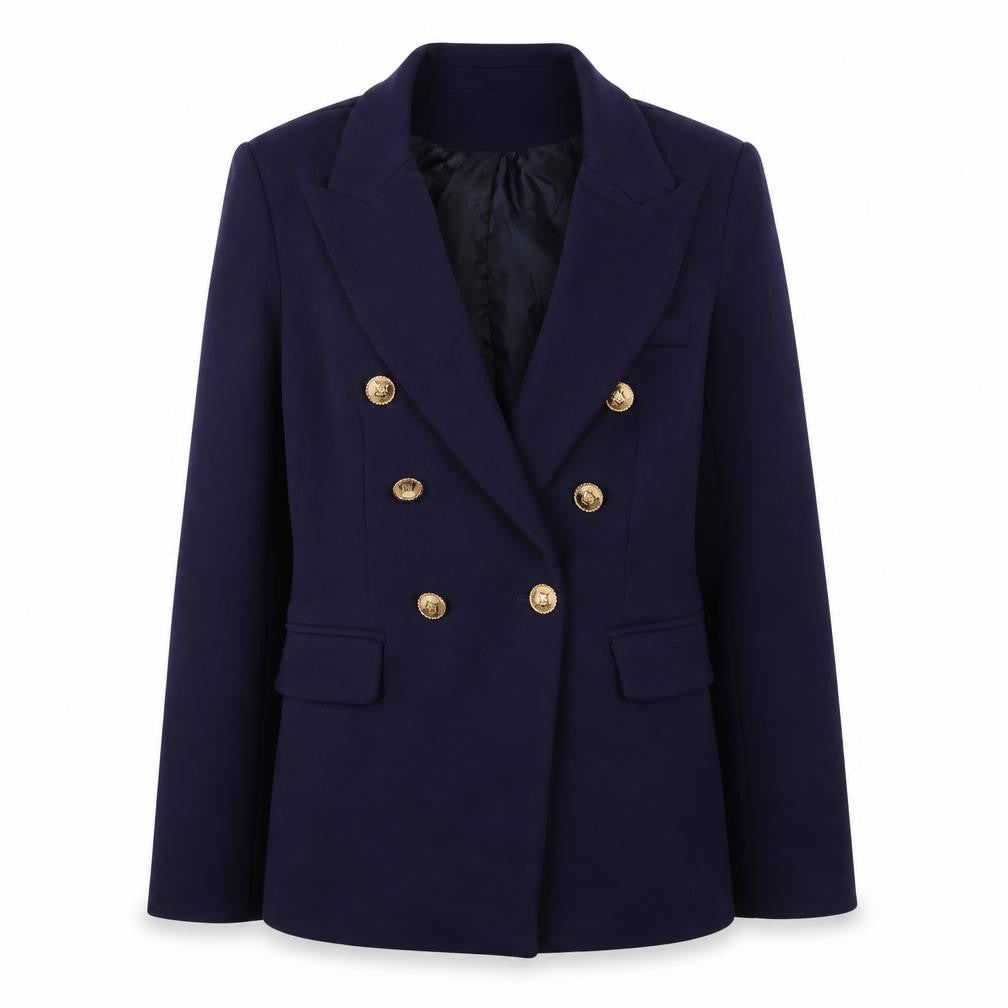 JS Millenium Women's Blue M Double-Breasted Gold Button Blazer