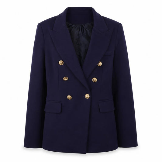 JS Millenium Women's Blue M Double-Breasted Gold Button Blazer
