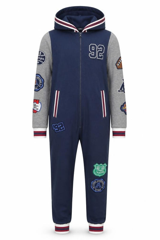 Next Boys Blue Grey 6 Years Hooded Varsity Sports Zip Pyjama One Piece
