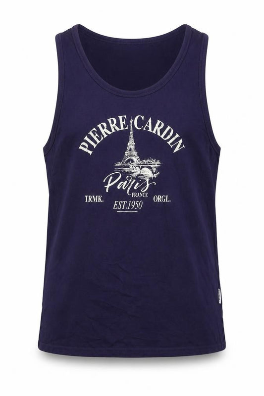 Pierre Cardin Men Blue XL Paris Graphic Sleeveless Vest T-Shirt