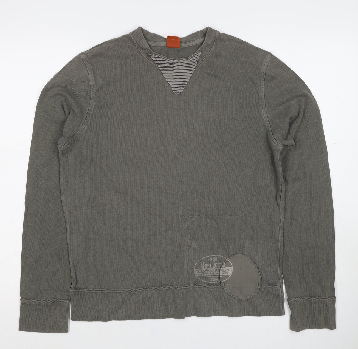 Hugo Boss Men Grey Small Pullover Crew Neck Logo Sweatshirt