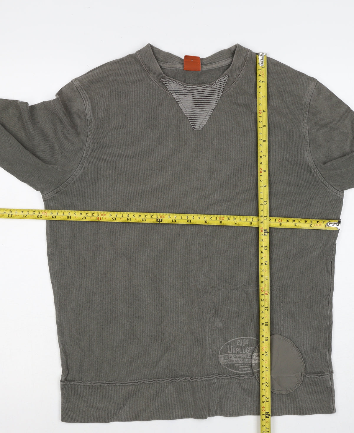Hugo Boss Men Grey Small Pullover Crew Neck Logo Sweatshirt