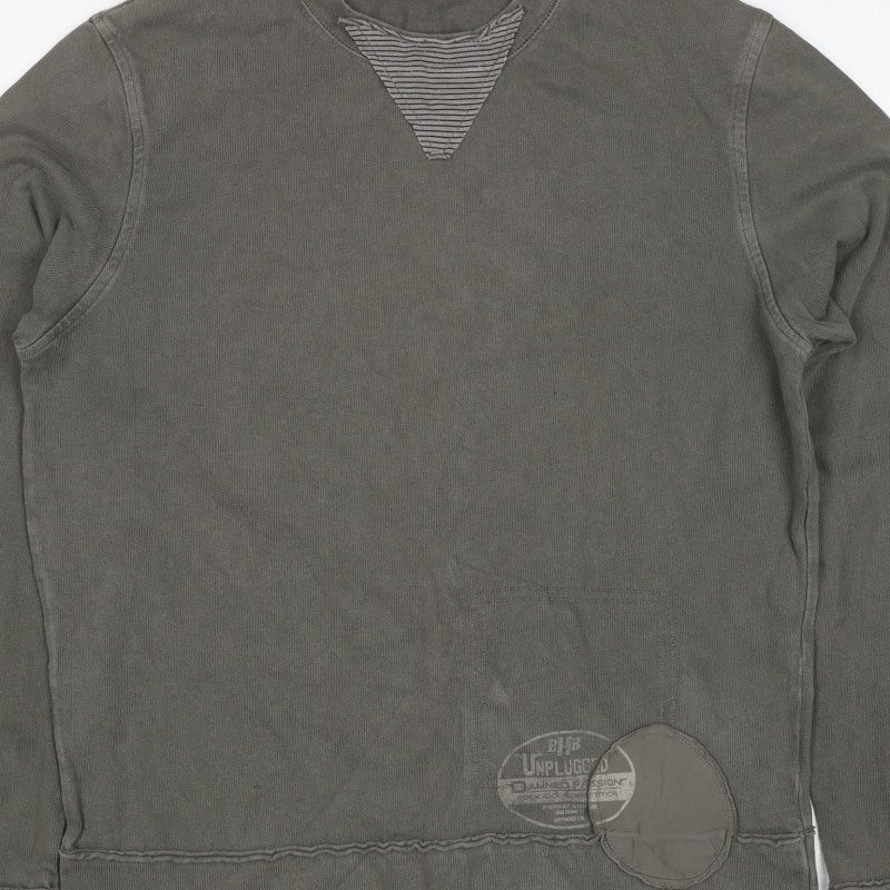 Hugo Boss Men Grey Small Pullover Crew Neck Logo Sweatshirt
