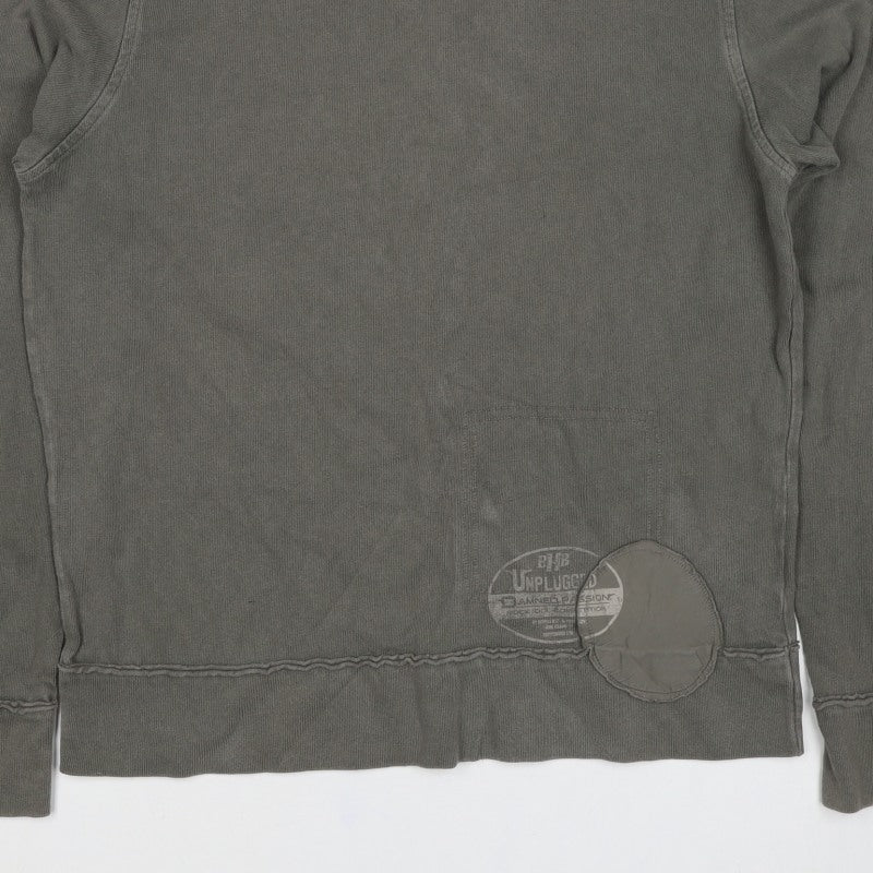 Hugo Boss Men Grey Small Pullover Crew Neck Logo Sweatshirt