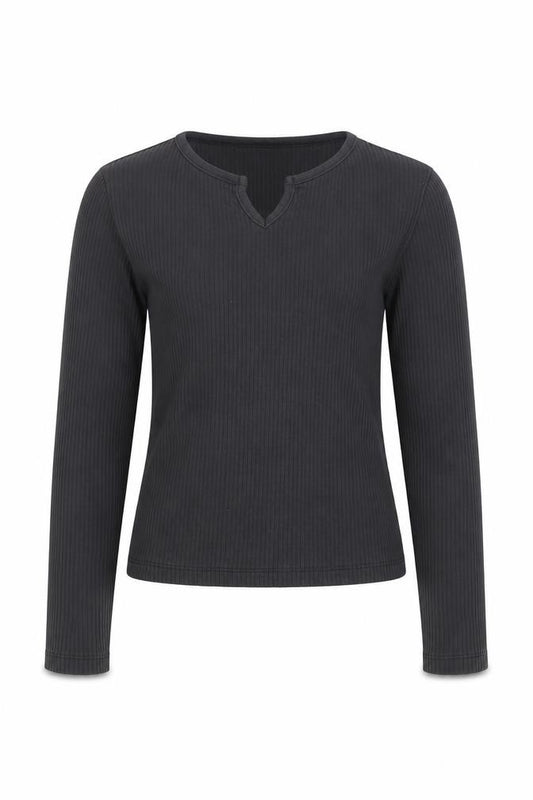 John Lewis Girls Black Age 10 Ribbed V-Neck Long Sleeve Stretch Top