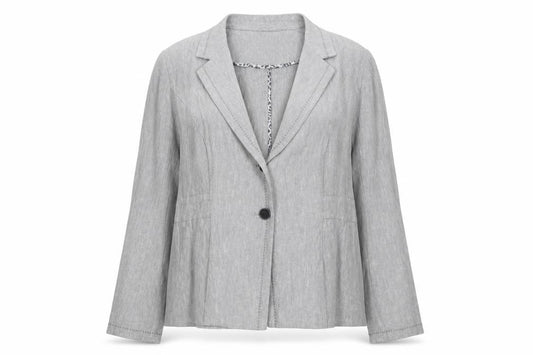 Per Una Women’s Grey Linen Cotton Blazer Jacket UK 16 Single-Breasted