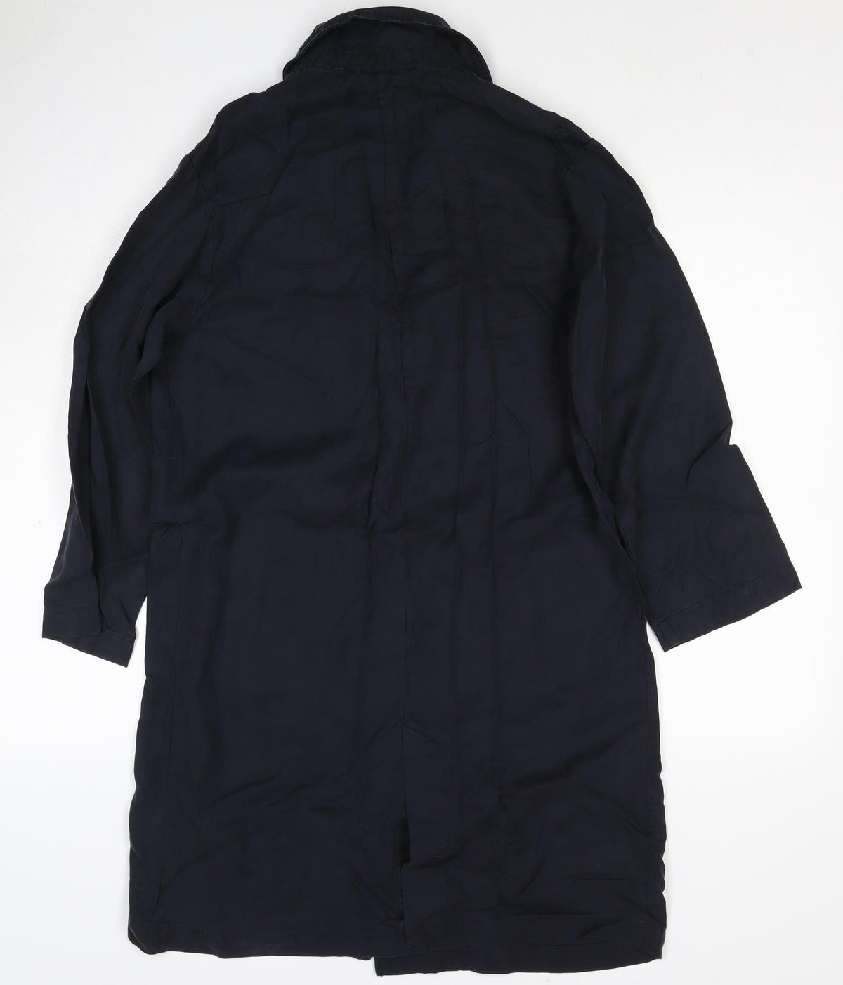 Zara Women Black UK 6 Long Overcoat Lyocell Button Pockets