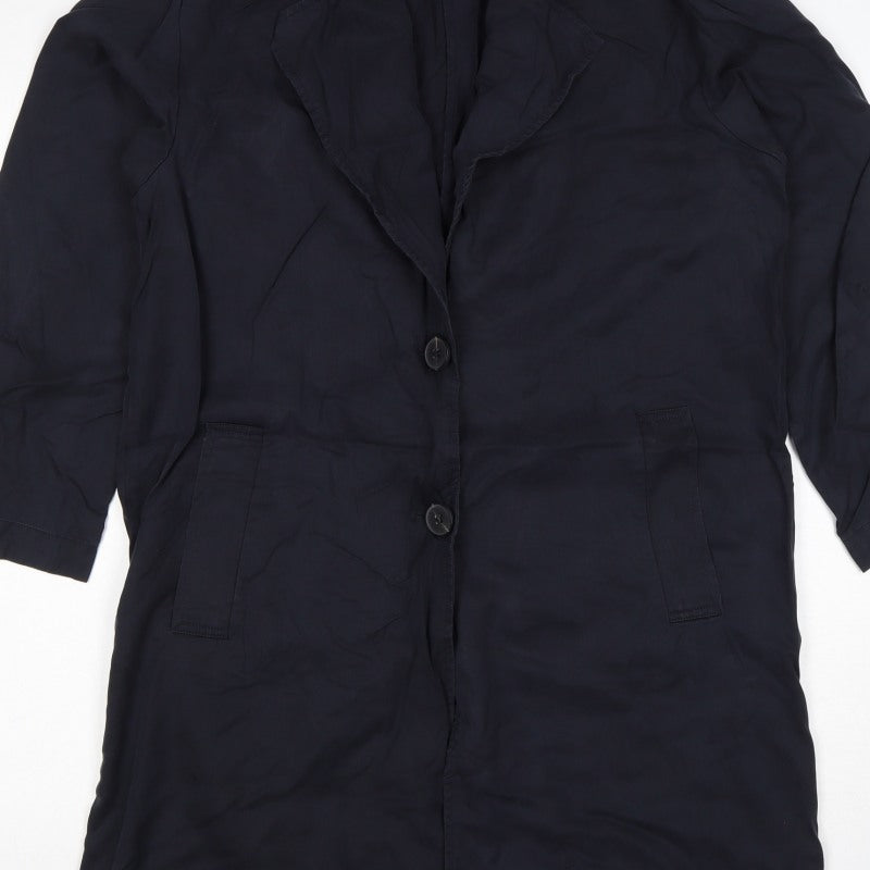 Zara Women Black UK 6 Long Overcoat Lyocell Button Pockets