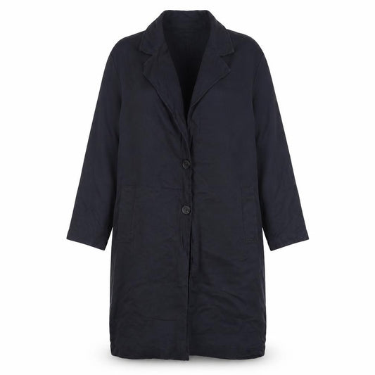 Zara Women Black UK 6 Long Overcoat Lyocell Button Pockets