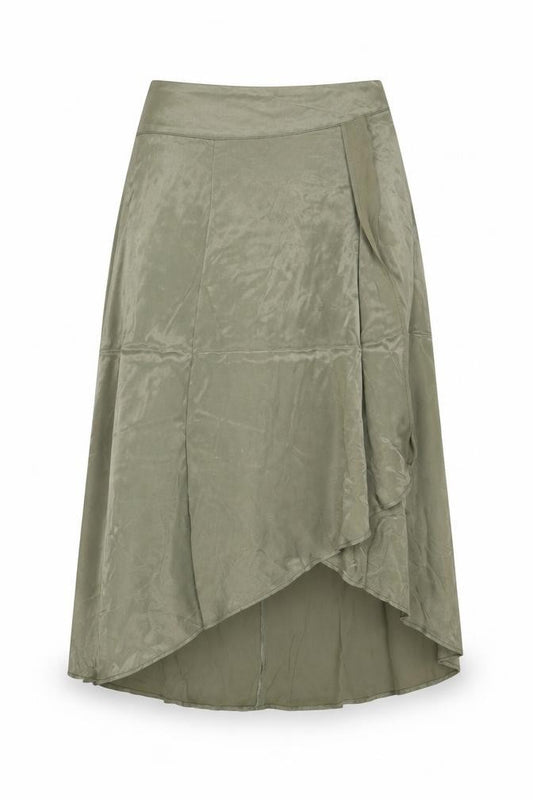 Zara Basic Women Green S Satin Midi A-Line Skirt Zip Lined