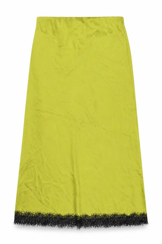 M&S Women Yellow Size 12 Midi Straight Skirt Black Lace Trim