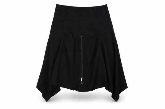 Yest Women Black UK 10 Asymmetric Flare Midi Skirt Zip Stretch